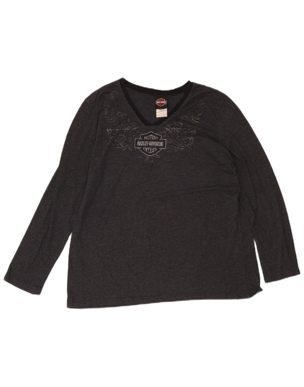Top feminino Harley Davidson de manga comprida UK 20 2XL algodão cinza