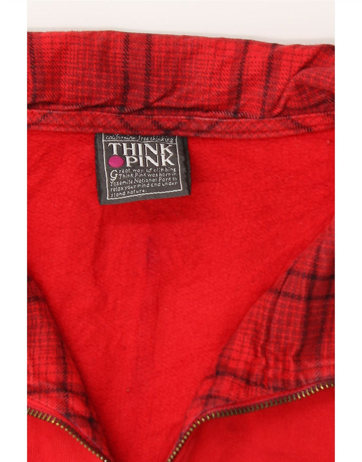 Suéter masculino Think Pink com zíper e gola grande vermelho