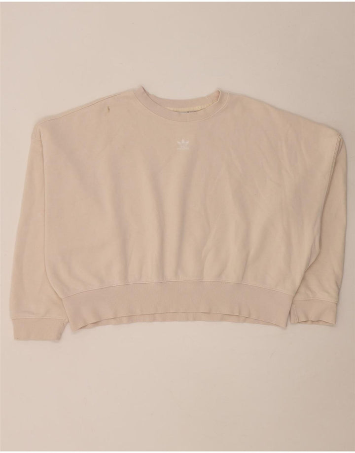 Adidas Womens Crop Oversized Moletom Jumper Reino Unido 14 Médio Bege Algodão