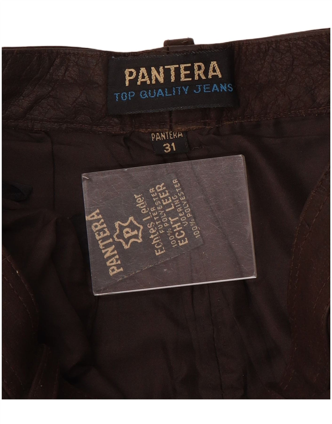 Calça masculina slim de camurça Pantera W31 L31 couro marrom