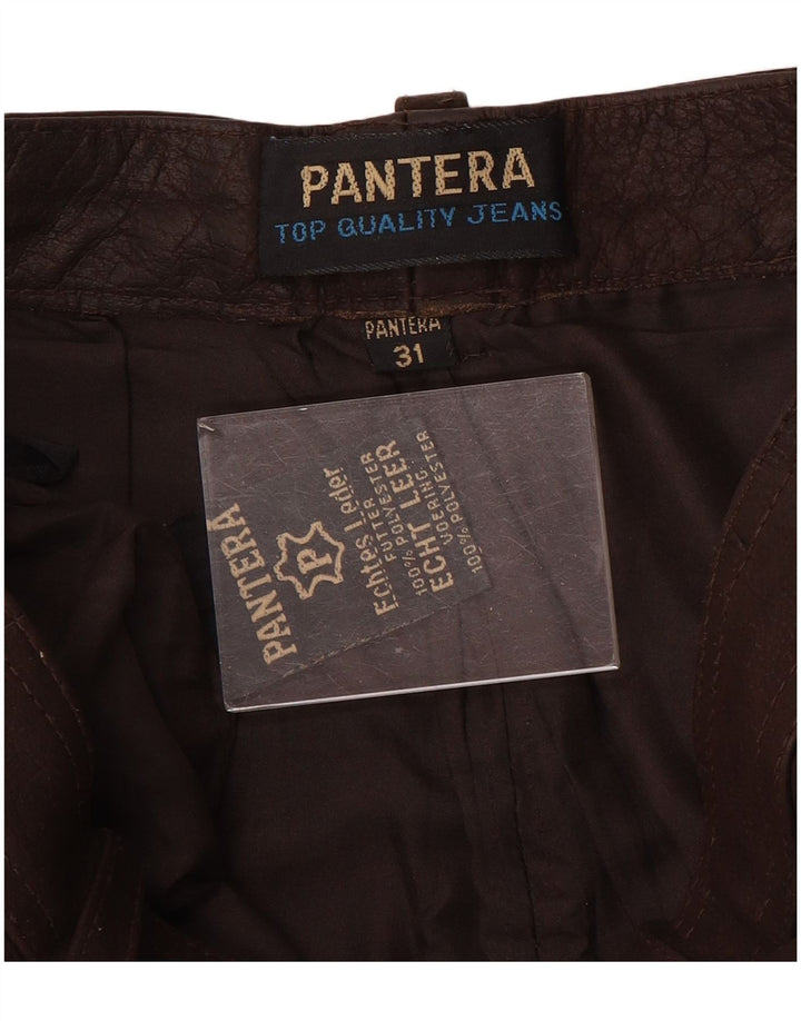 Calça masculina slim de camurça Pantera W31 L31 couro marrom