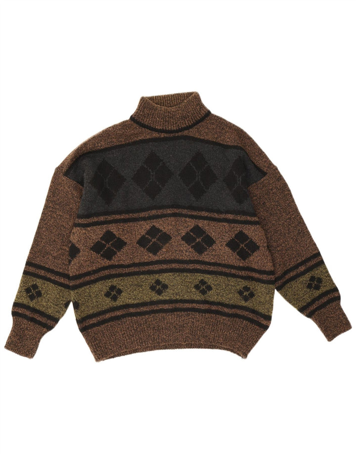 Suéter vintage masculino com gola tartaruga IT 48 marrom médio argyle/diamante