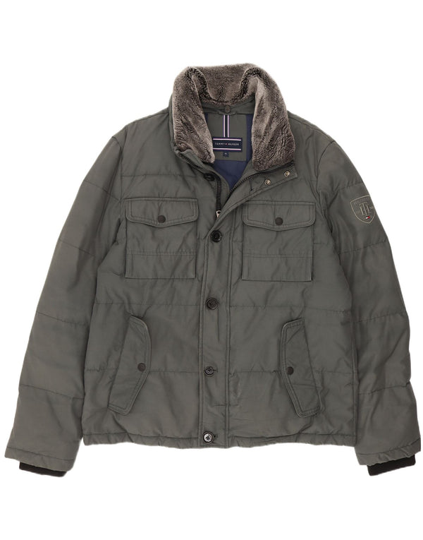 Jaqueta acolchoada masculina Tommy Hilfiger UK 42 XL poliamida verde
