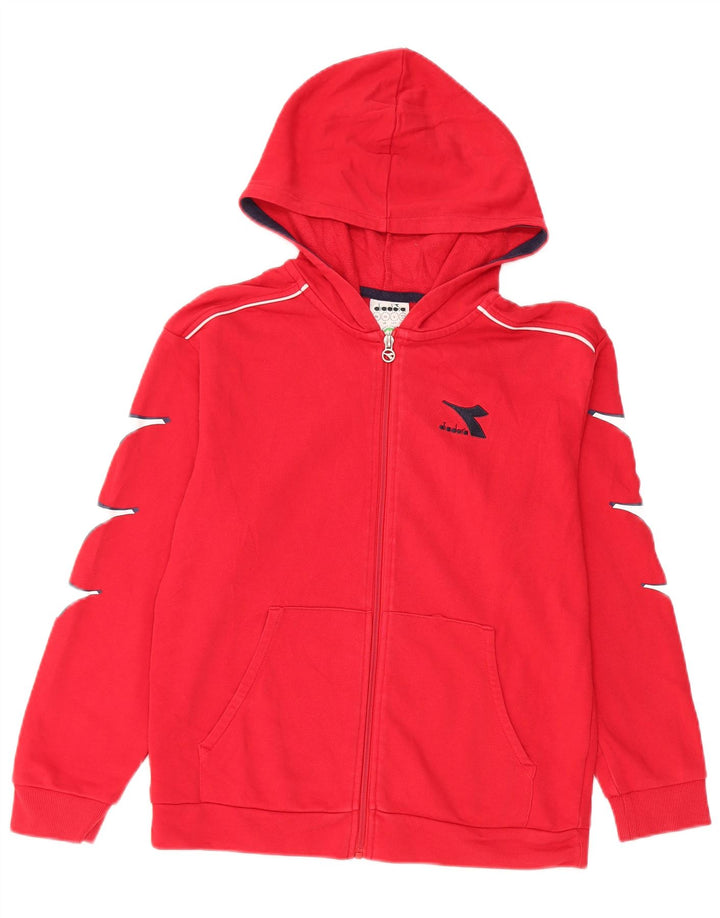 Suéter com capuz gráfico com zíper DIADORA para meninos 11-12 anos XL algodão vermelho