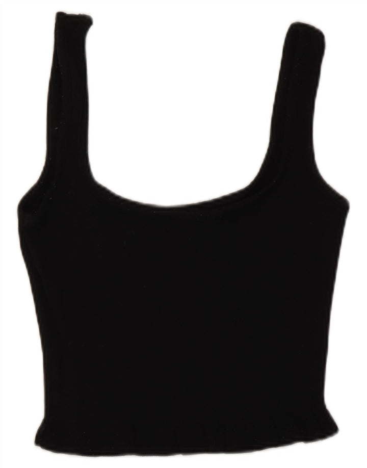 Zara Womens Crop Top UK 8 Pequeno Preto Viscose