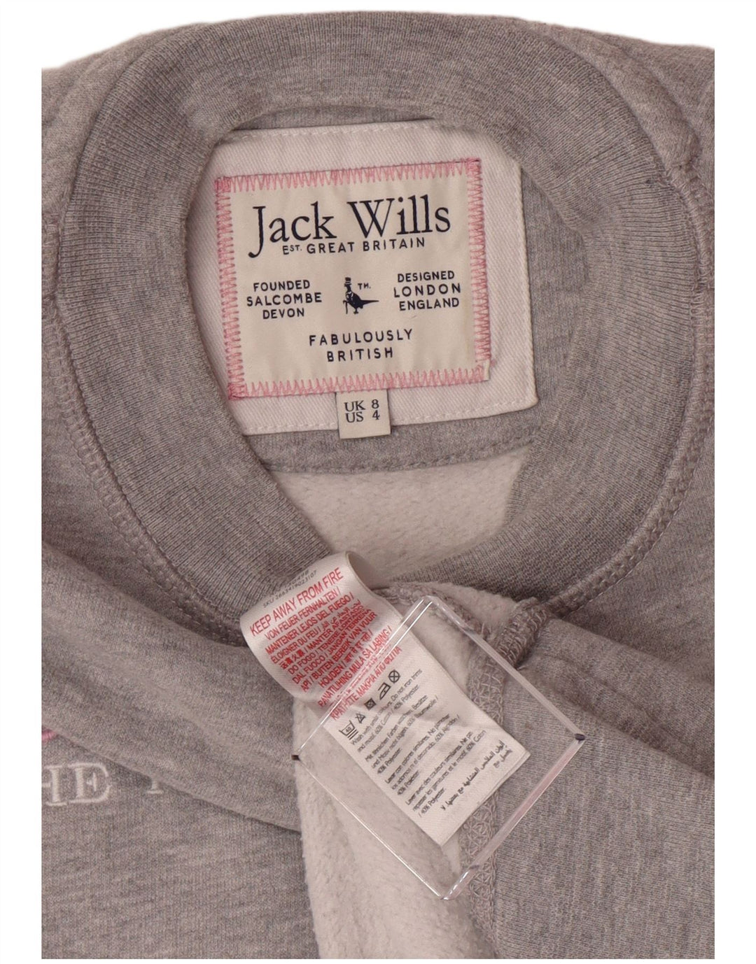 Suéter gráfico feminino JACK WILLS Reino Unido 8 pequeno cinza manchado