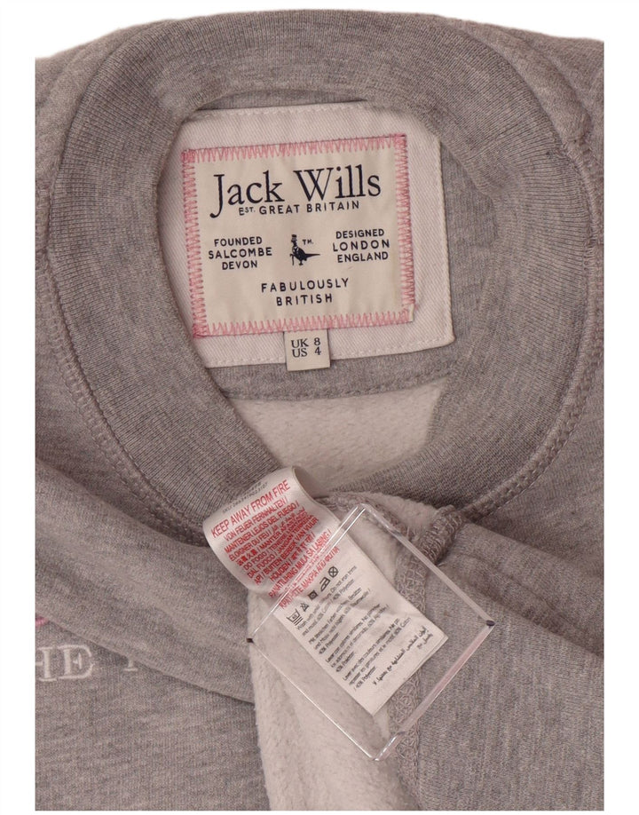 Suéter gráfico feminino JACK WILLS Reino Unido 8 pequeno cinza manchado