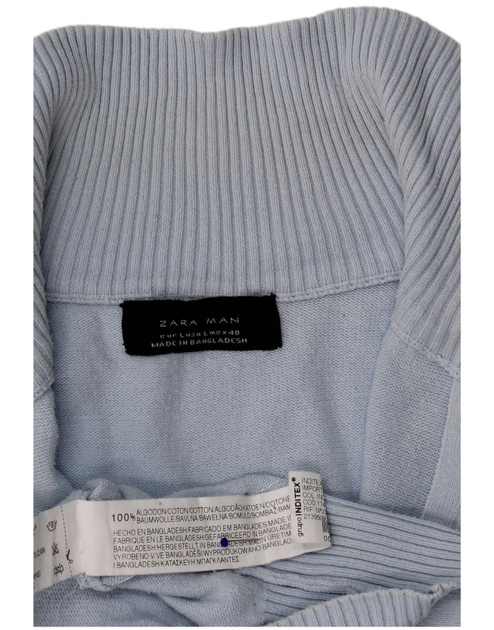 Suéter cardigã masculino Zara grande algodão azul