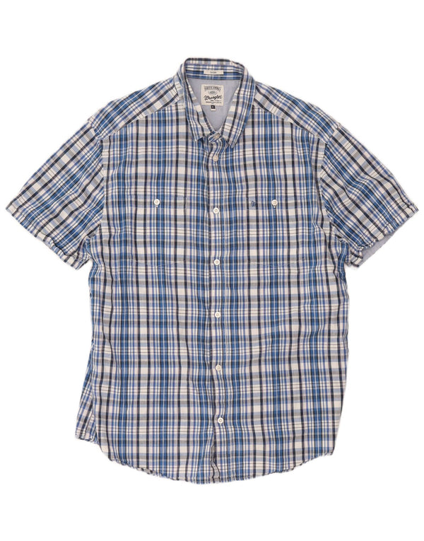 Wrangler Camisa masculina casual de manga curta XL azul xadrez algodão