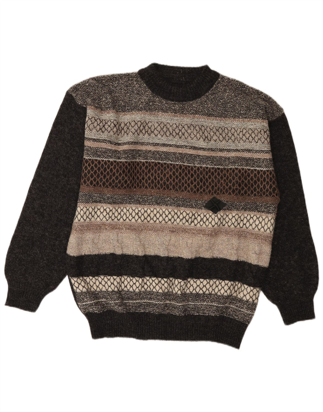 Suéter vintage masculino com gola redonda IT 52 grande lã colorblock cinza