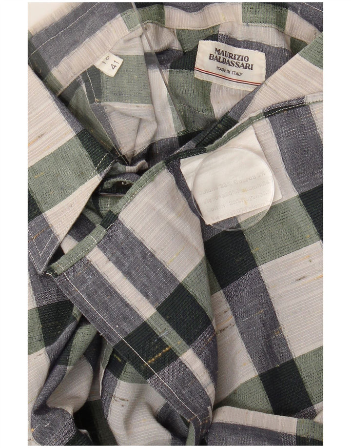 Maurizio Baldassari Camisa masculina tamanho 41 16 grande algodão xadrez multicolorido