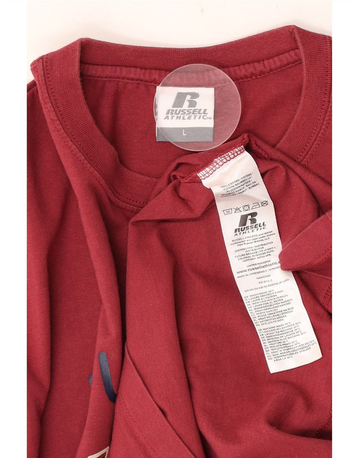 Russell Athletic Mens Graphic Top Manga Longa Grande Algodão Vermelho