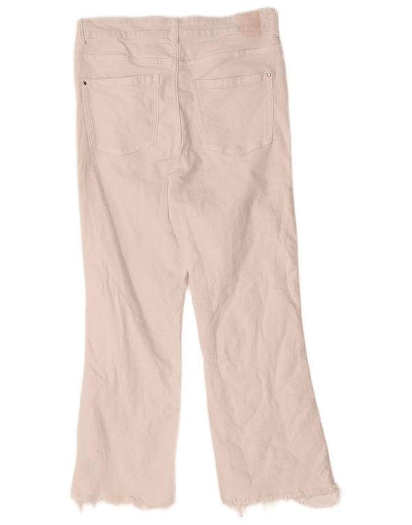 Zara Jeans feminino de perna larga pequeno W28 L27 algodão branco