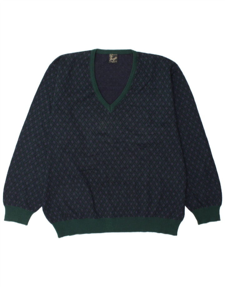 Suéter masculino MAPIER com decote em V grande azul marinho Argyle/lã diamante