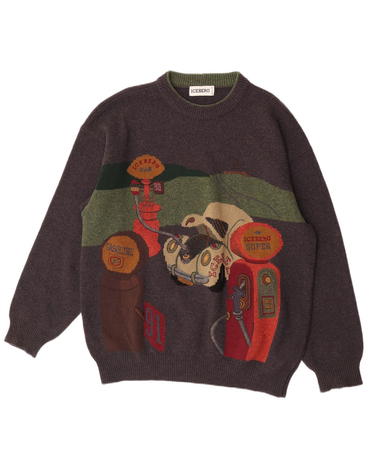 Suéter masculino Iceberg com gola redonda e lã cinza retrô