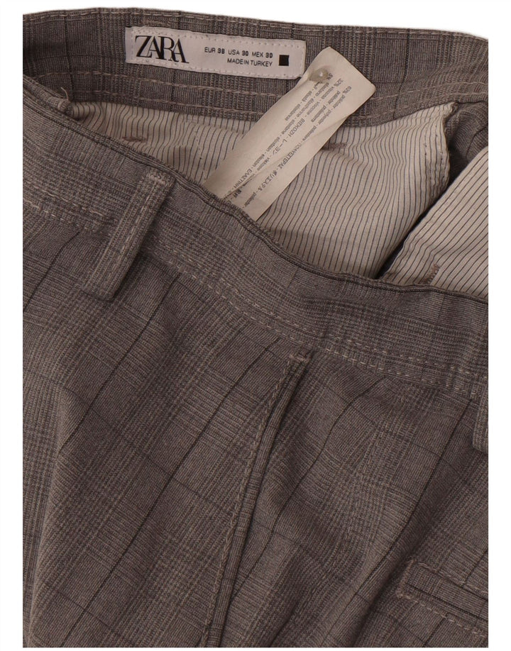 Zara Mens Slim Chino Calças EU 38 Pequeno W30 L28 Poliéster Xadrez Cinza