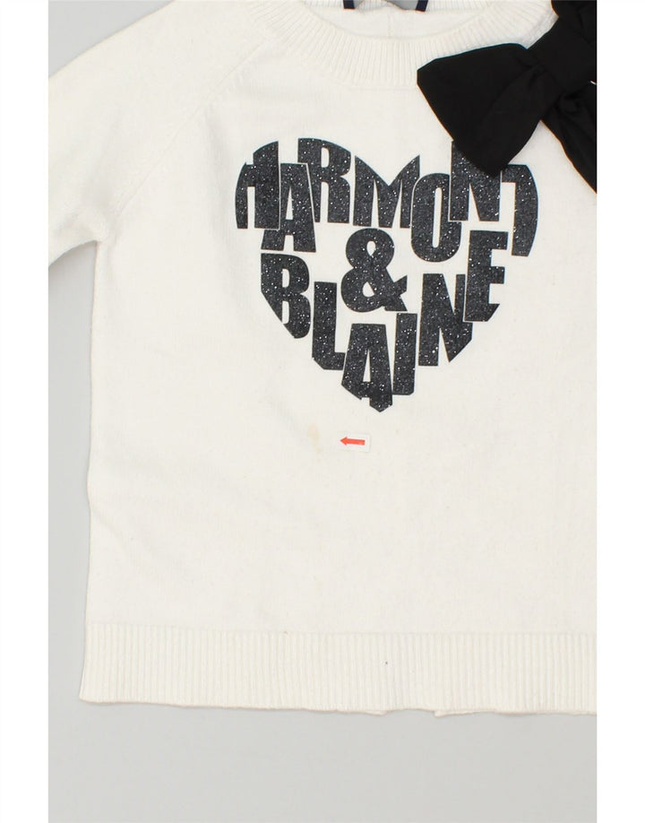 HARMONT & BLAINE Girls Graphic Crew Neck Jumper Sweater 9-10 Years White Vintage Harmont & Blaine and Second-Hand Harmont & Blaine from Messina Hembry 