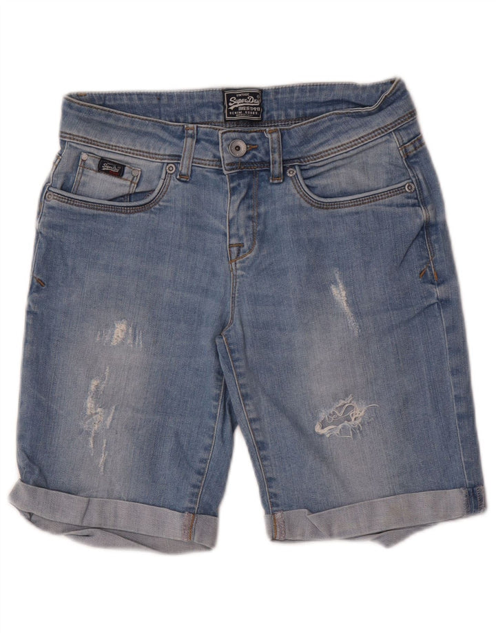 Shorts jeans feminino Superdry desgastado W26 pequeno azul