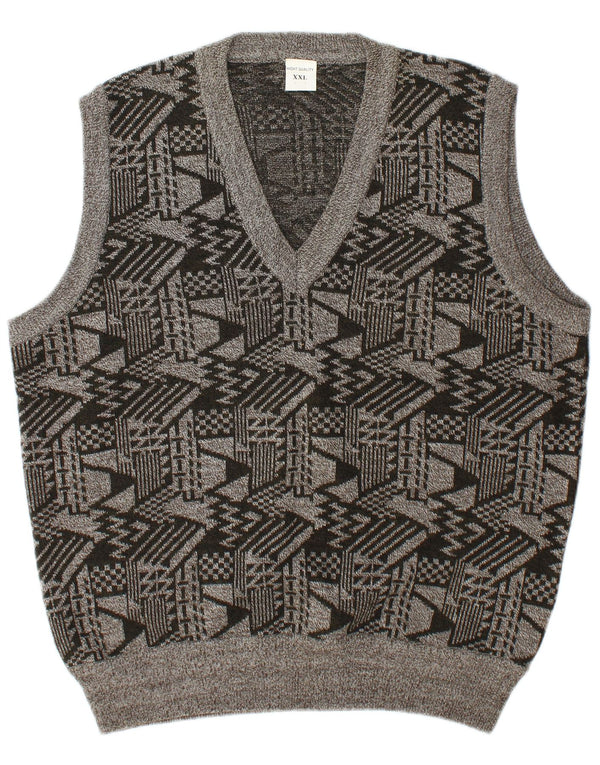 Colete masculino vintage regata 2XL lã geométrica cinza