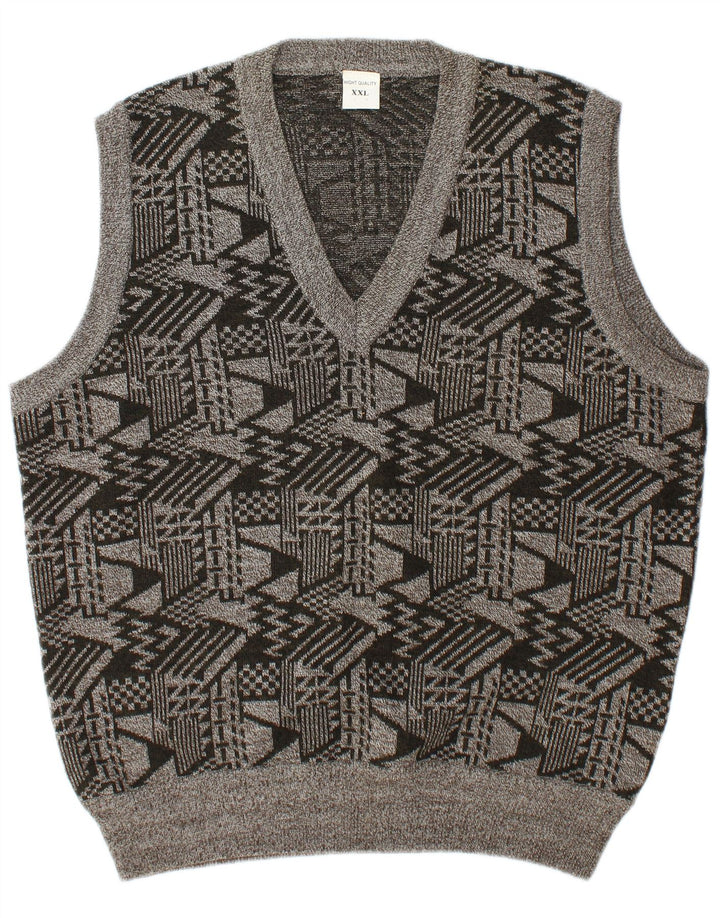 Colete masculino vintage regata 2XL lã geométrica cinza