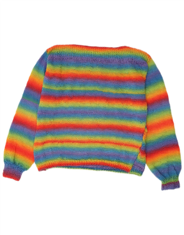Suéter feminino vintage com gola canoa UK 14 listrado médio multicolorido