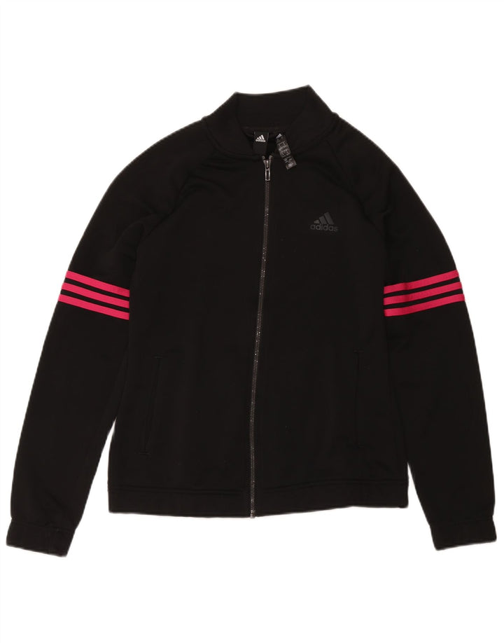 Adidas Womens Tracksuit Top Jacket UK 12/14 Médio Preto Poliéster