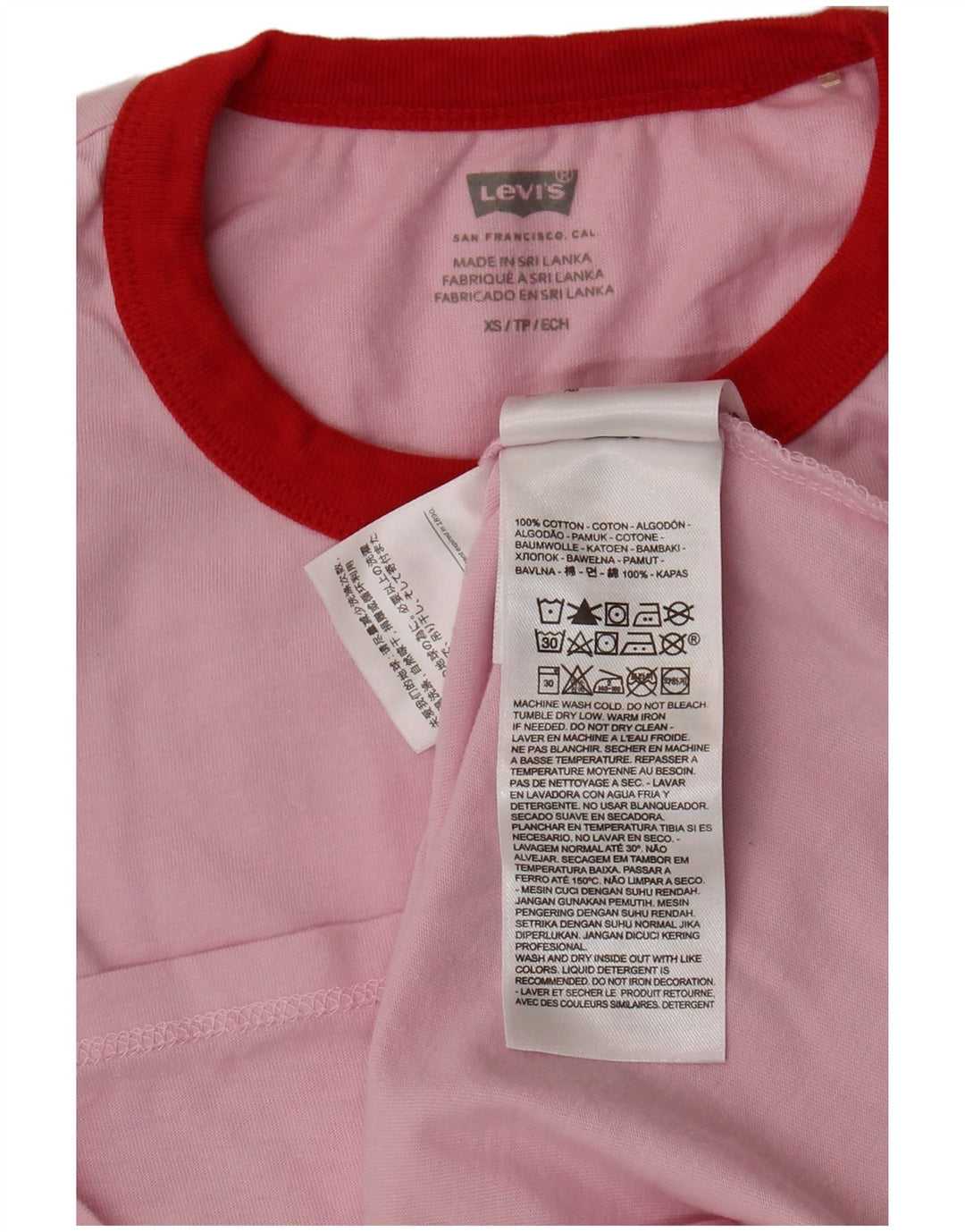 Camiseta feminina estampada grande da LEVI'S Reino Unido 6 XS algodão rosa