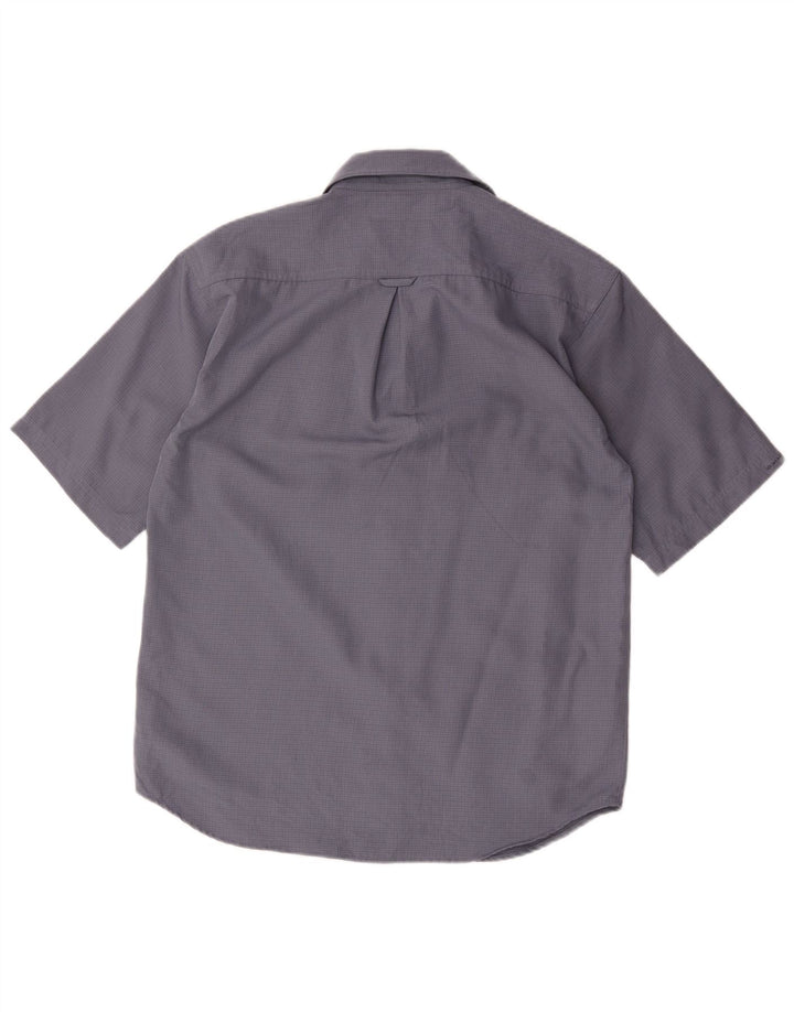 Columbia Camisa masculina de manga curta pequena azul poliéster guingão
