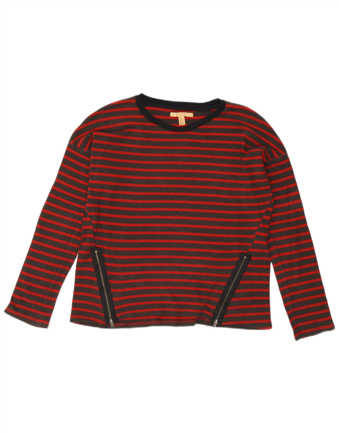Top feminino Zara de manga comprida UK 14 listrado vermelho médio
