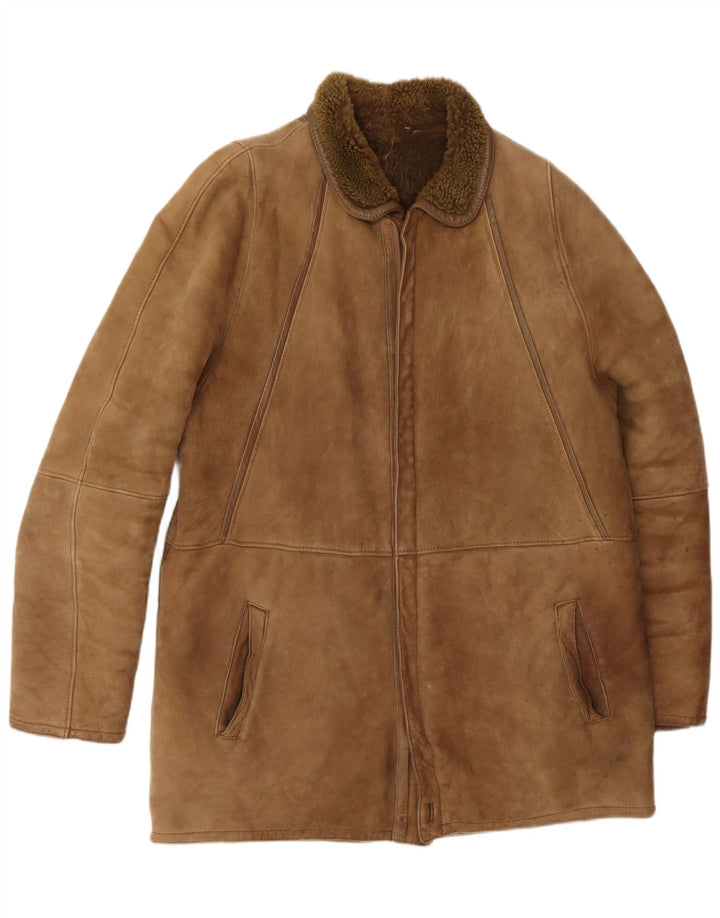 Sobretudo masculino vintage de shearling UK 40 grande marrom