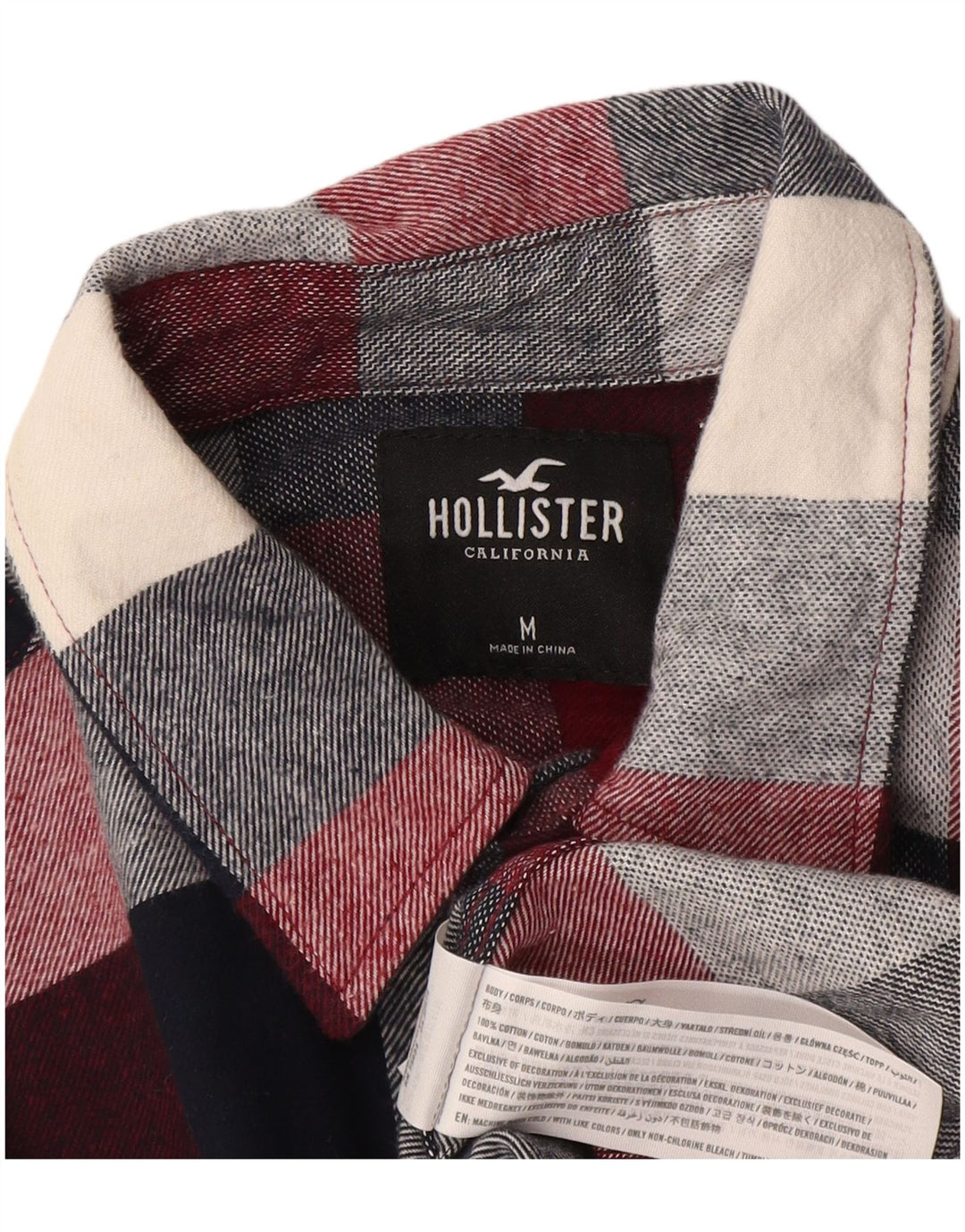 Camisa masculina de flanela Hollister médio algodão gingham cor de vinho