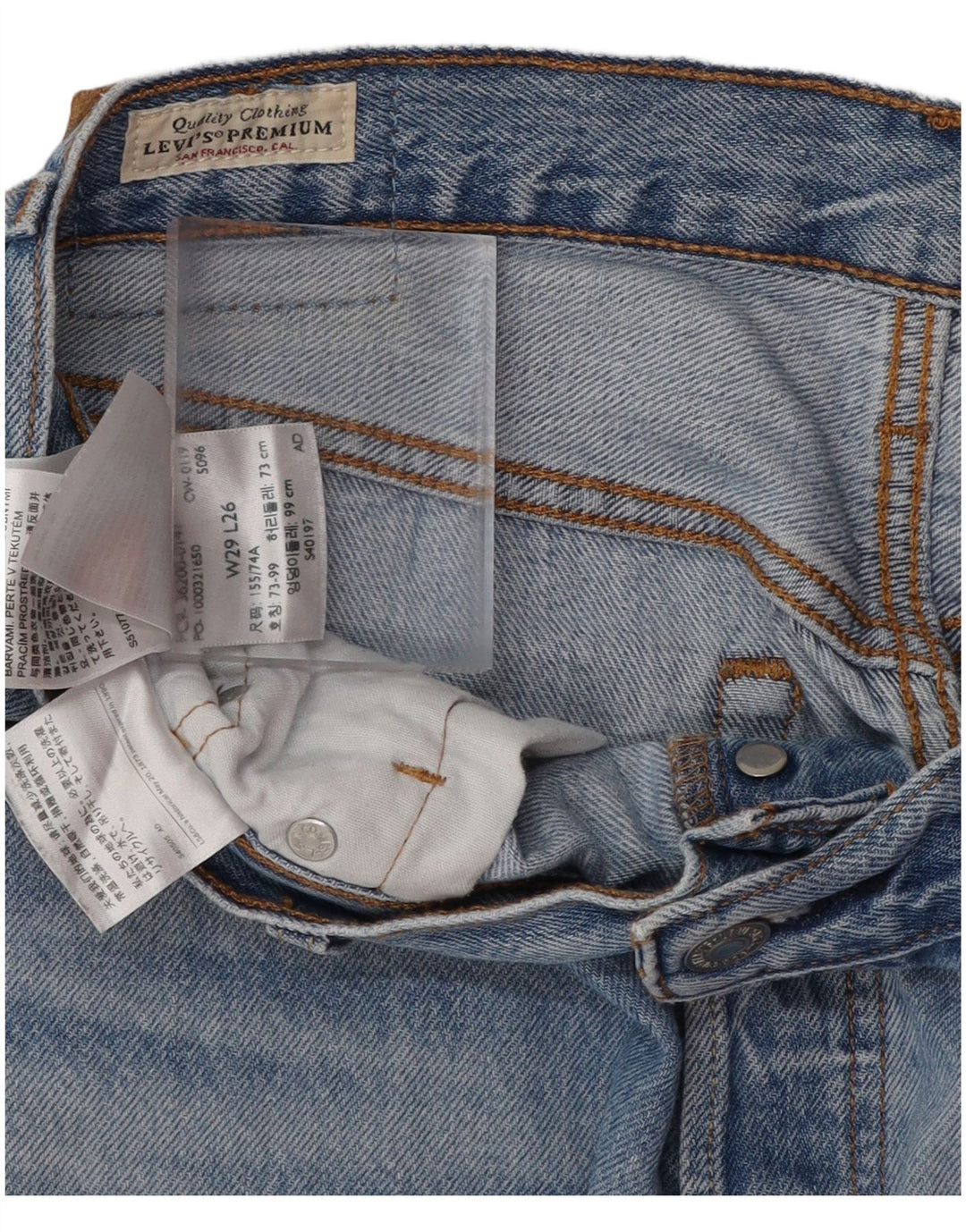 LEVI'S feminino 501 jeans retos desgastados W29 L26 algodão azul