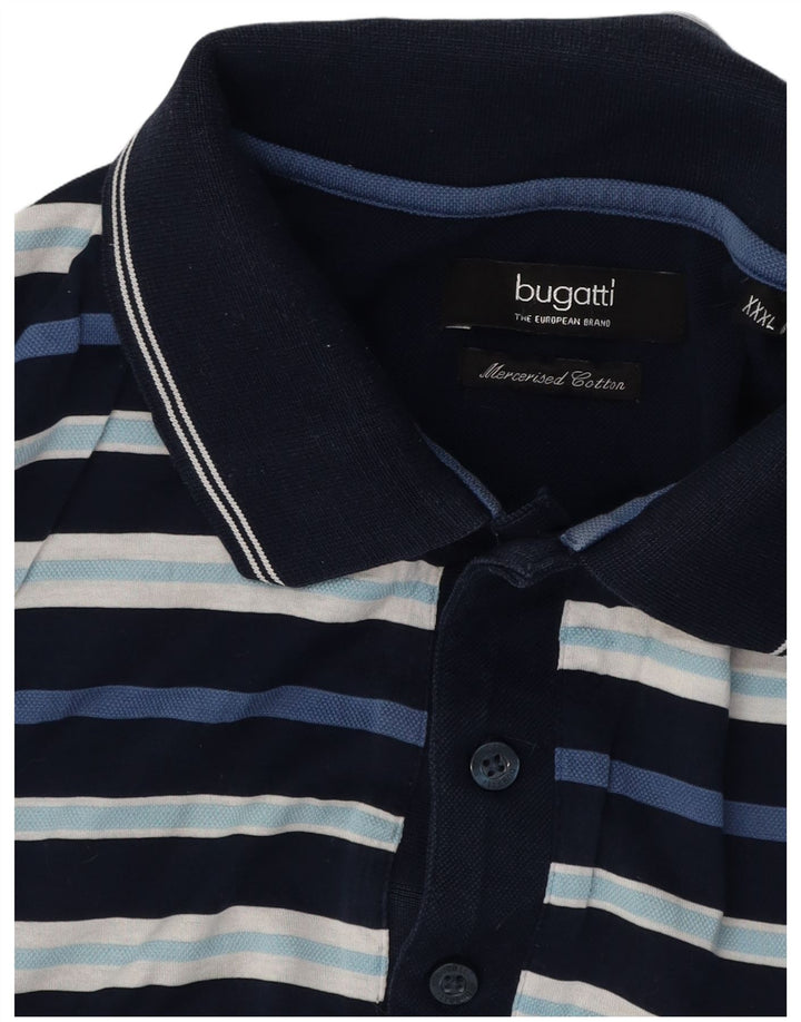 Camisa polo masculina BUGATTI 3XL algodão listrado azul marinho