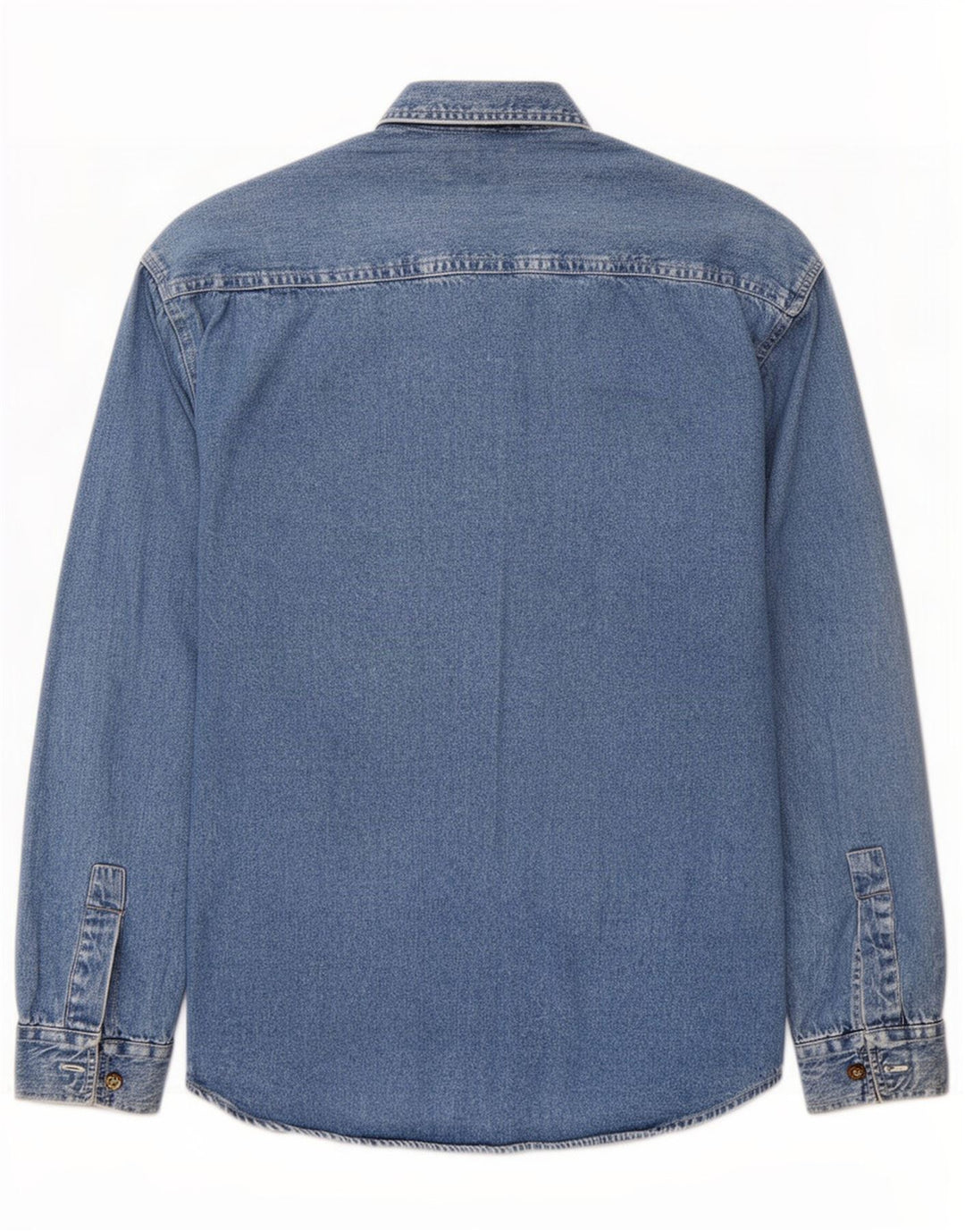 Camisa jeans masculina vintage de ajuste regular pequeno algodão azul