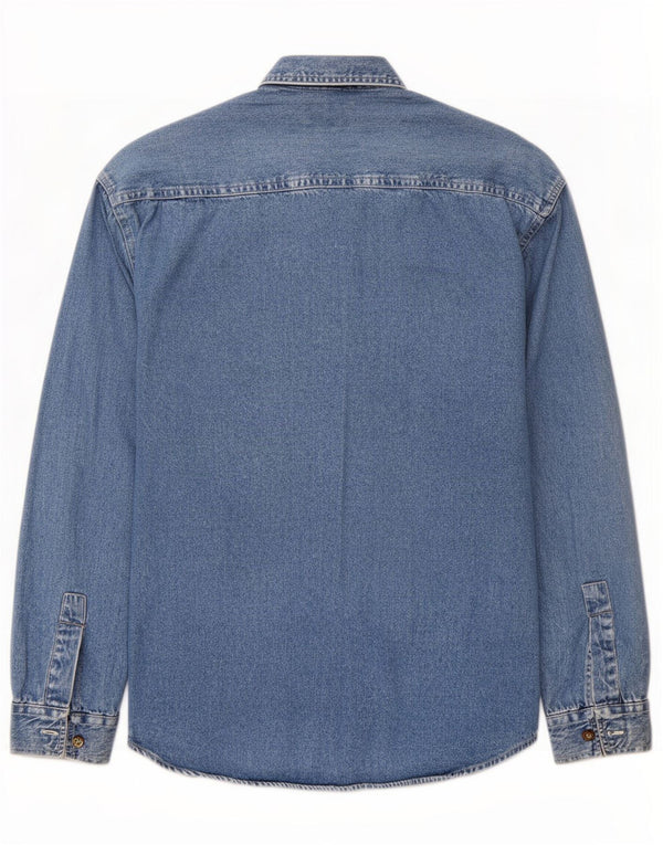 Camisa jeans masculina vintage de ajuste regular pequeno algodão azul