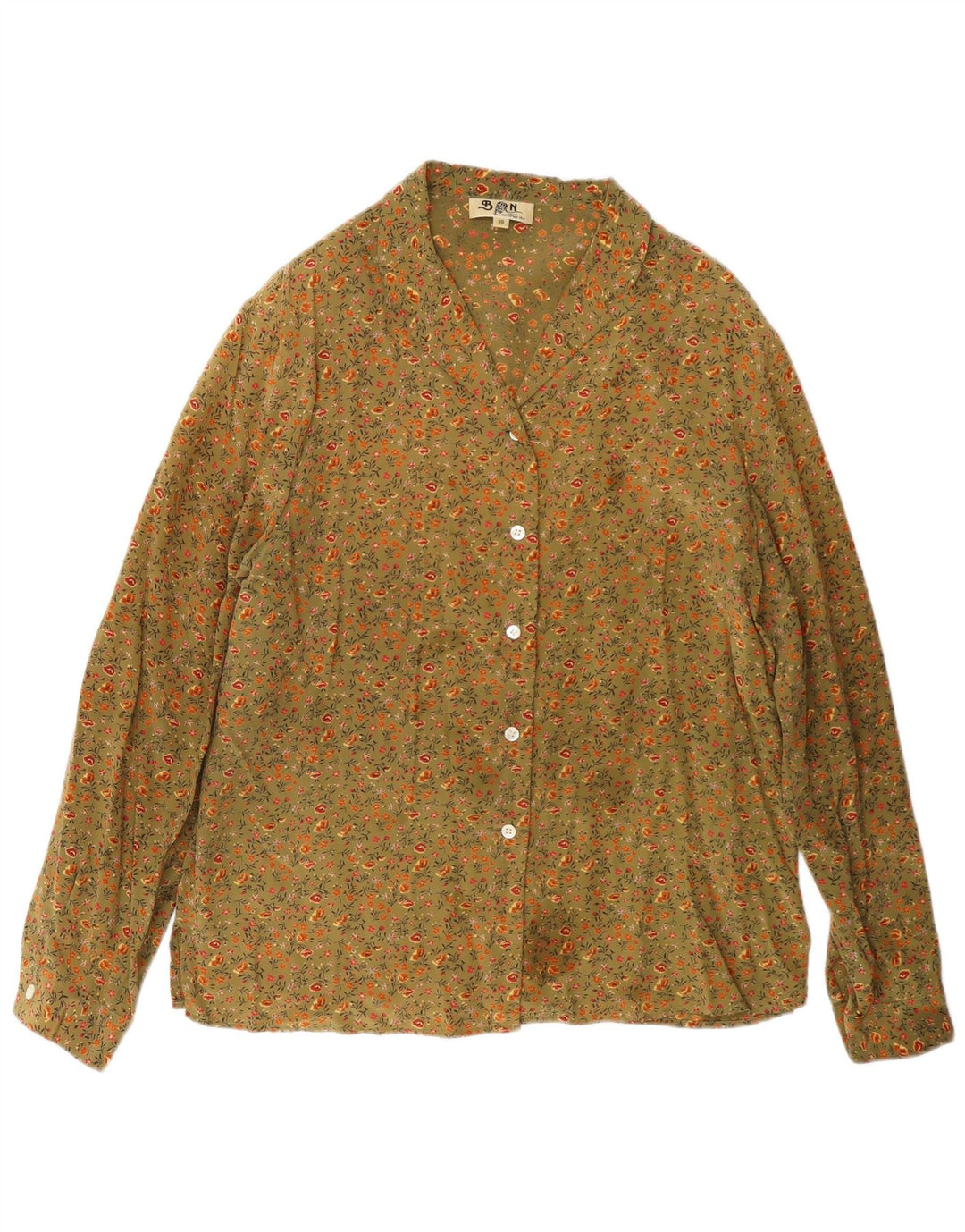 Blusa feminina balão balão UE 38 médio cáqui floral seda