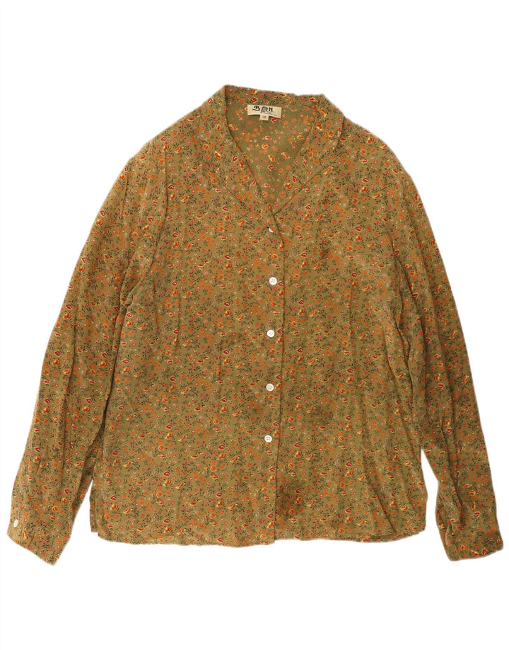 Blusa feminina balão balão UE 38 médio cáqui floral seda