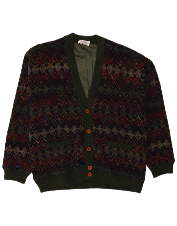 Suéter cardigã masculino Umberto Vallati IT 54 XL lã geométrica verde
