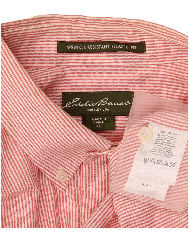 Eddie Bauer Camisa masculina de ajuste relaxado XL algodão listrado rosa