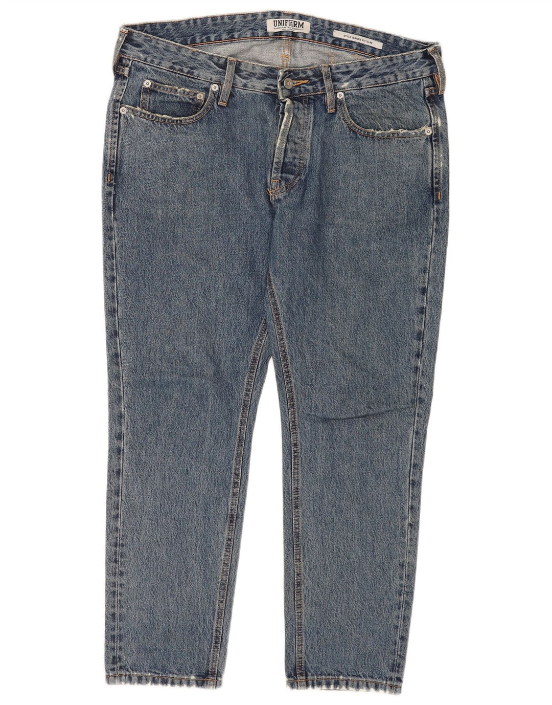 Uniforme feminino slim jeans W33 L27 algodão azul