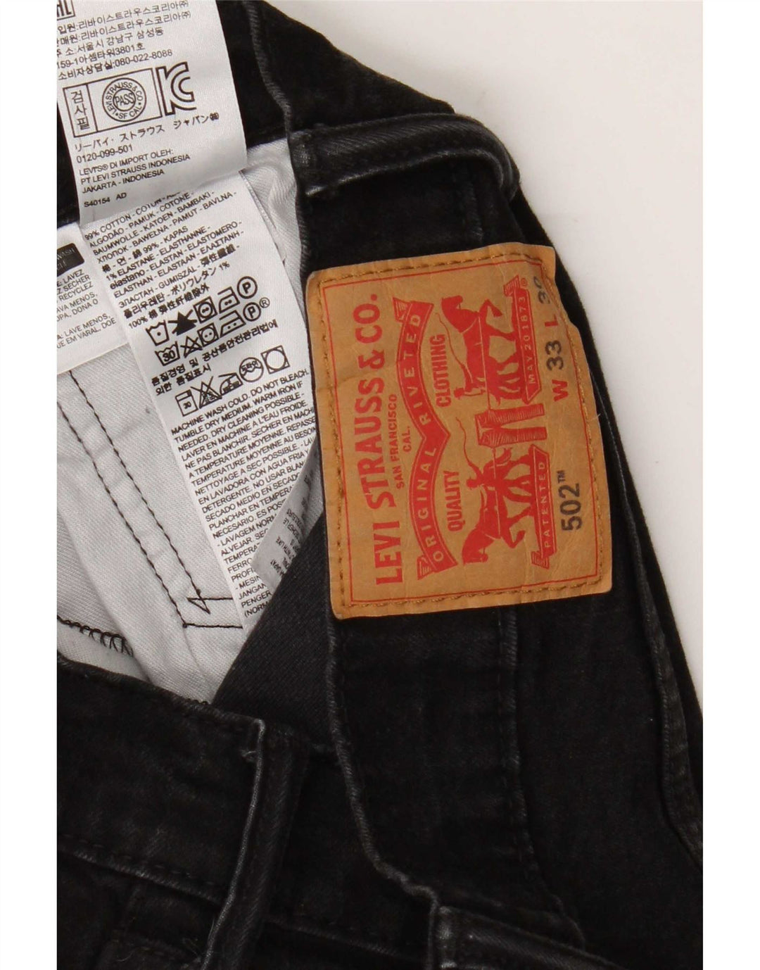 Jeans Levis 502 Straight Masculino W33 L27 Algodão Preto