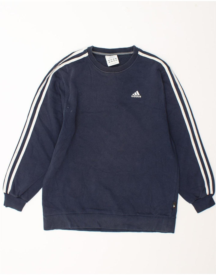 Adidas Mens Moletom Jumper Pequeno Algodão Azul Marinho