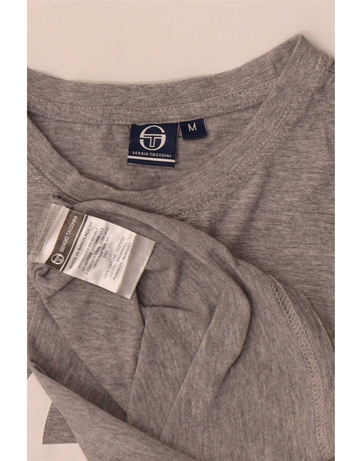 Camiseta gráfica masculina Sergio Tacchini Top algodão manchado cinza médio