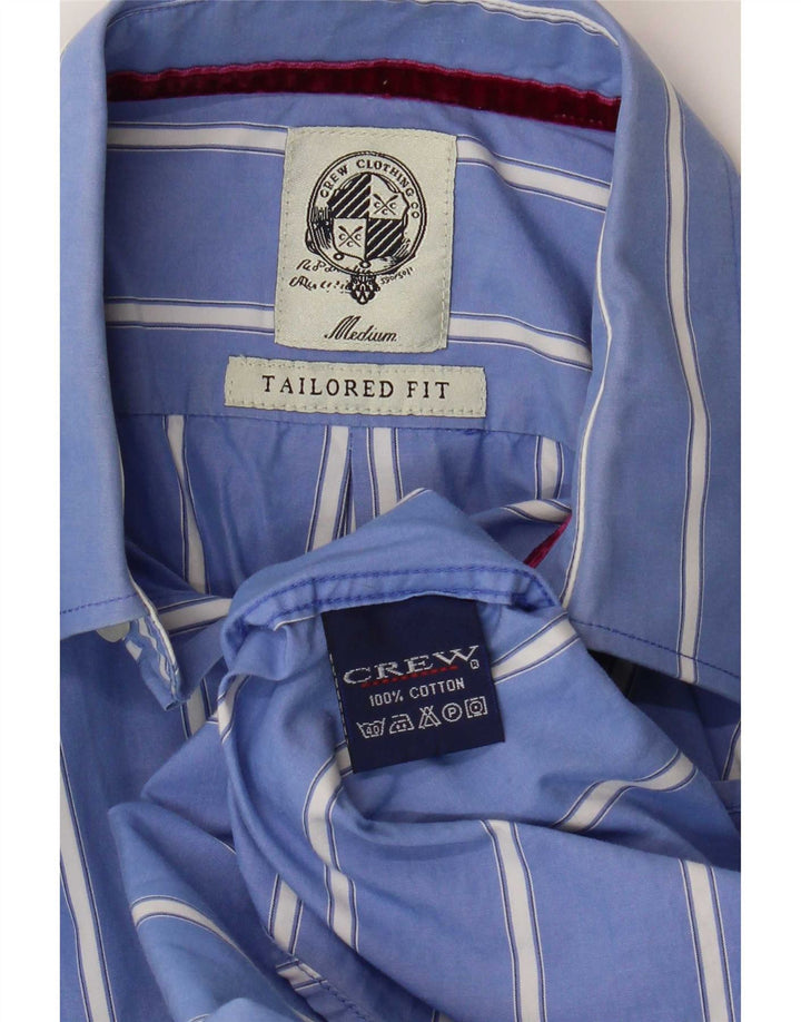 Crew Clothing Camisa masculina sob medida de algodão listrado azul médio