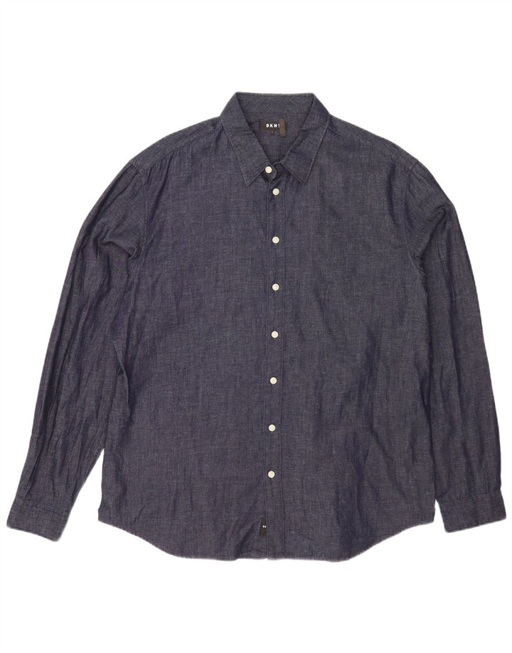 Camisa masculina Dkny grande algodão azul marinho