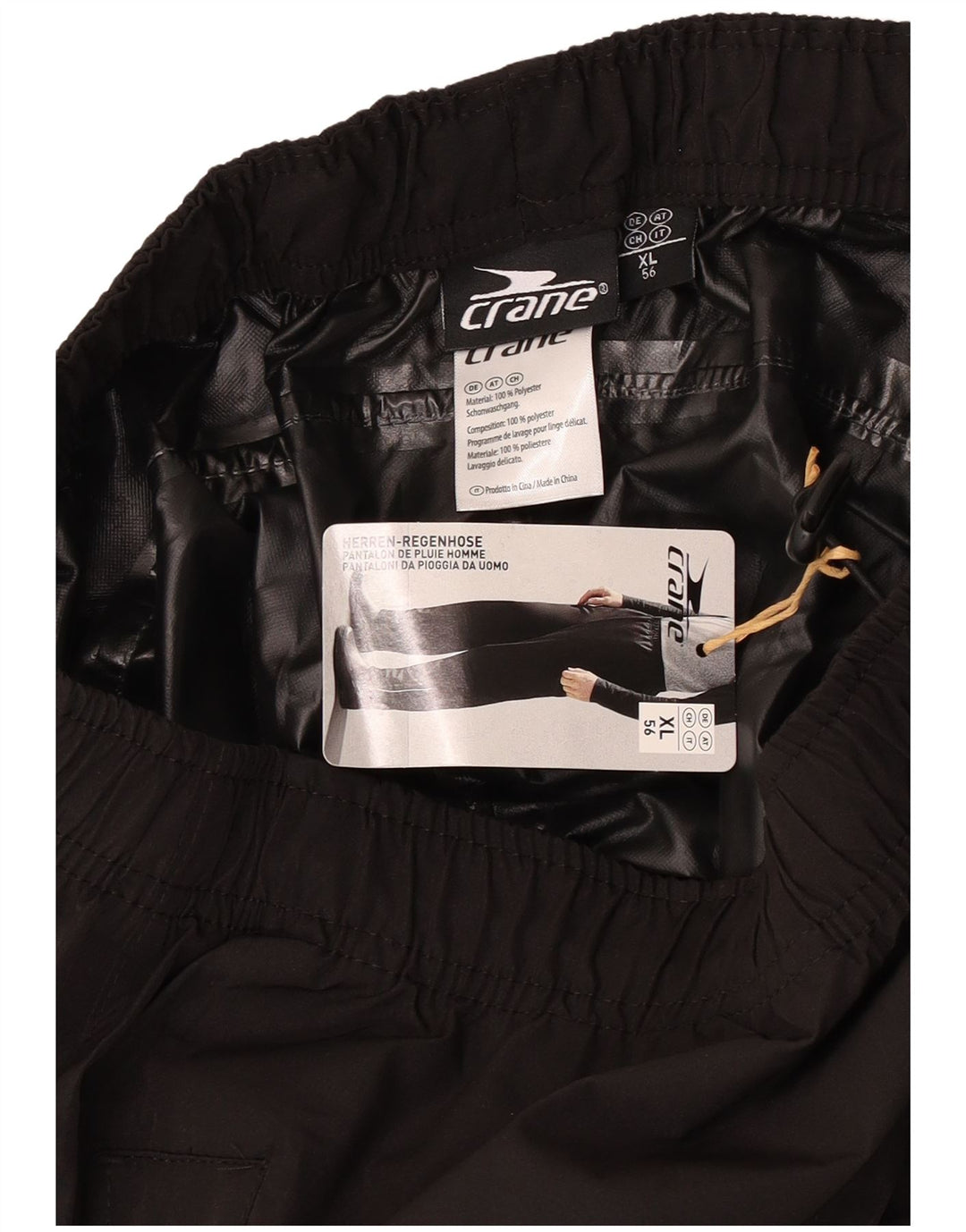 Calças impermeáveis masculinas Crane XL poliéster preto