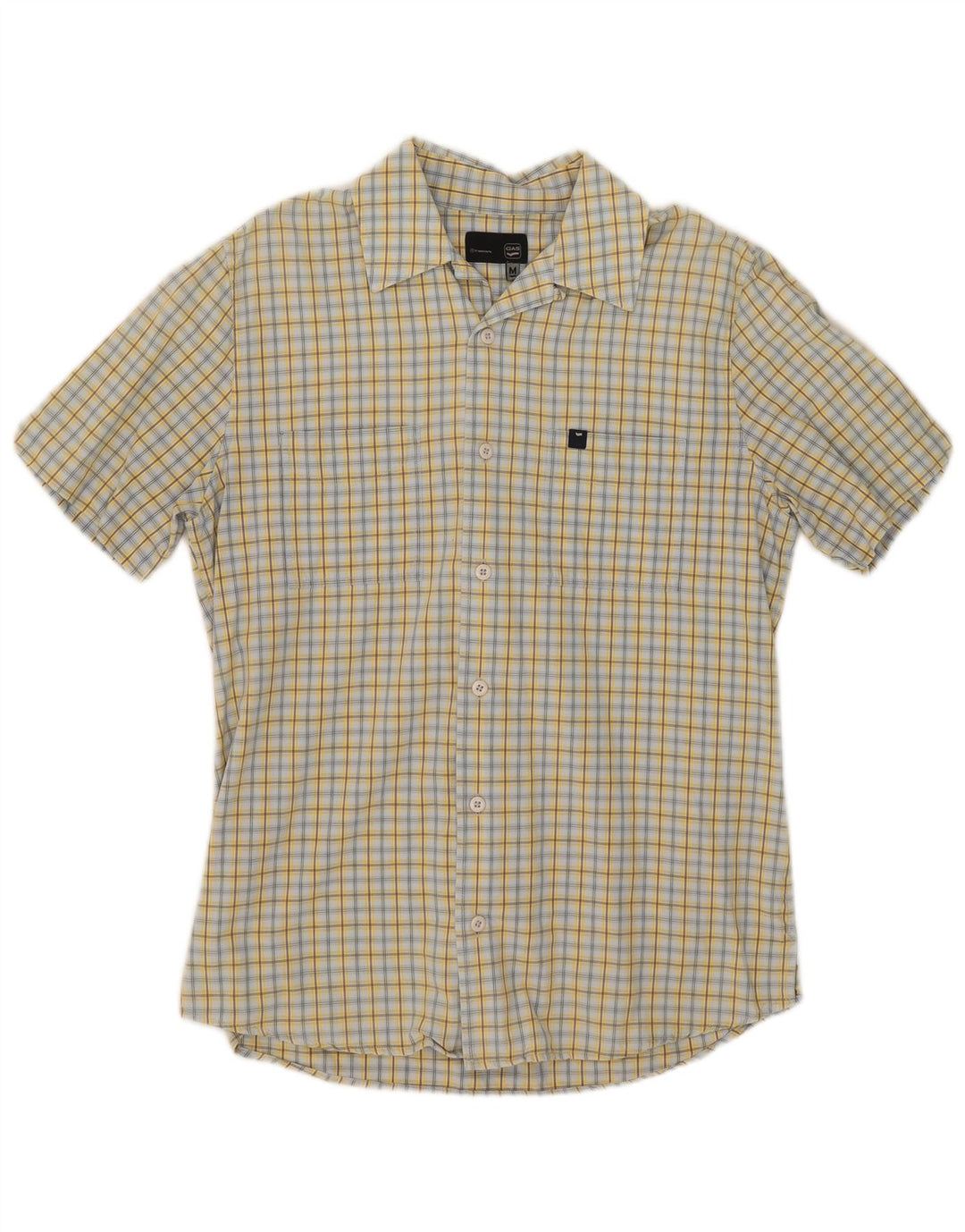 Camisa masculina de manga curta Gas, algodão xadrez amarelo médio