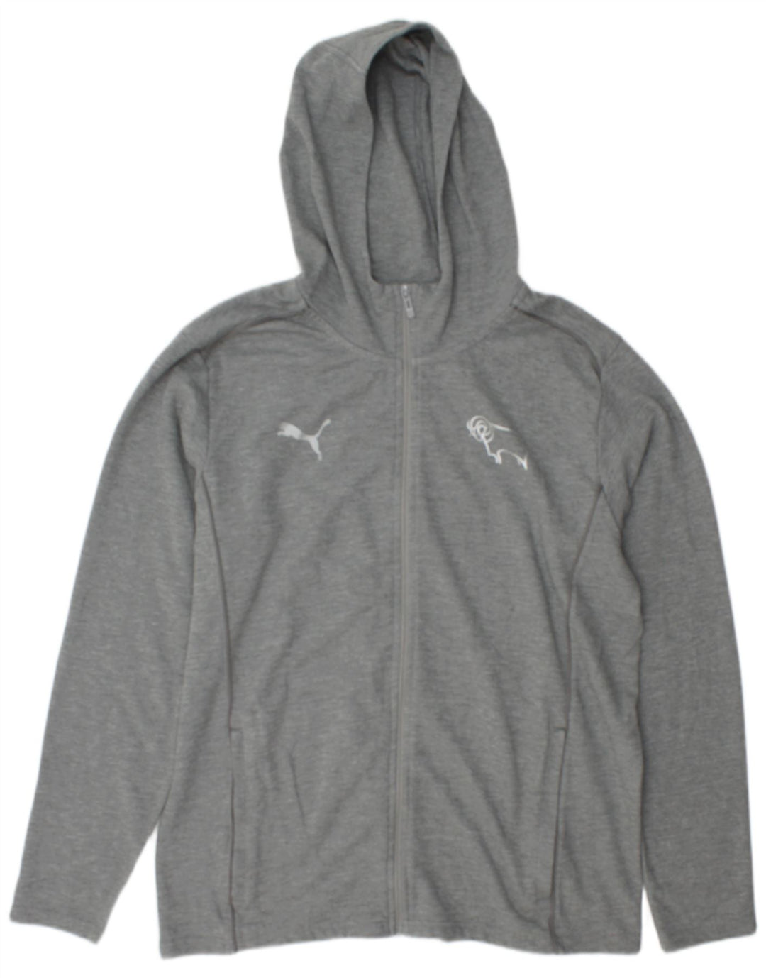 Suéter masculino Puma com capuz e zíper grande cinza manchado