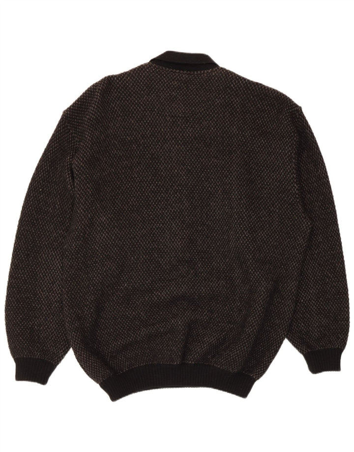 Suéter masculino Cobra com gola polo IT 52 grande preto argyle/lã diamante