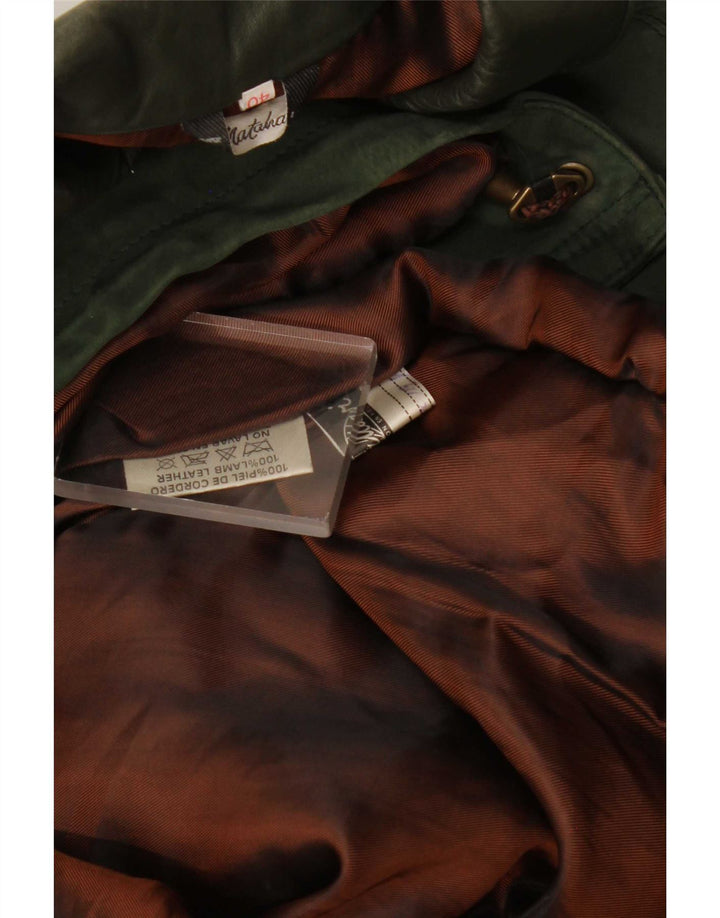 Casaco de couro oversized feminino vintage EU 40 verde médio